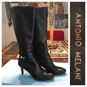 Antonio Melani Black Leather Heeled Boots